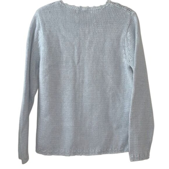 Carolyn Taylor Essentials Baby Blue Cable Knit Sweater M/L 100% Cotton Hand Knit - Picture 7 of 8